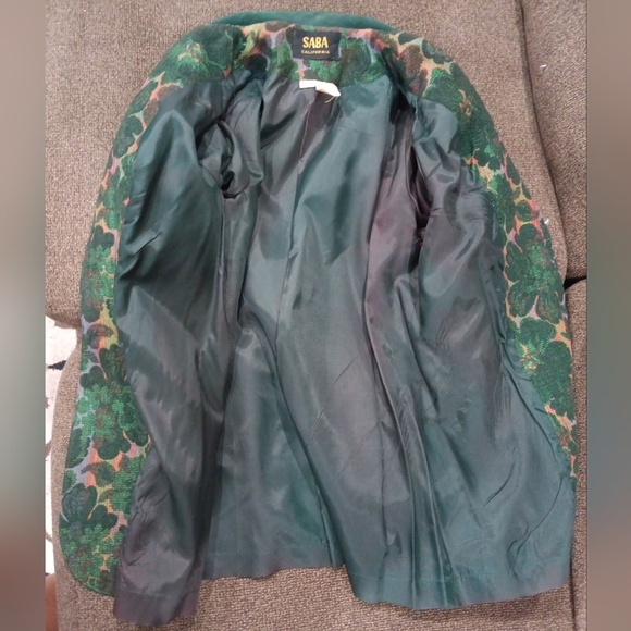 SABA California Dark Jewel Tones Floral Tapestry Women's Blazer Vintage Size 14 - Picture 12 of 13